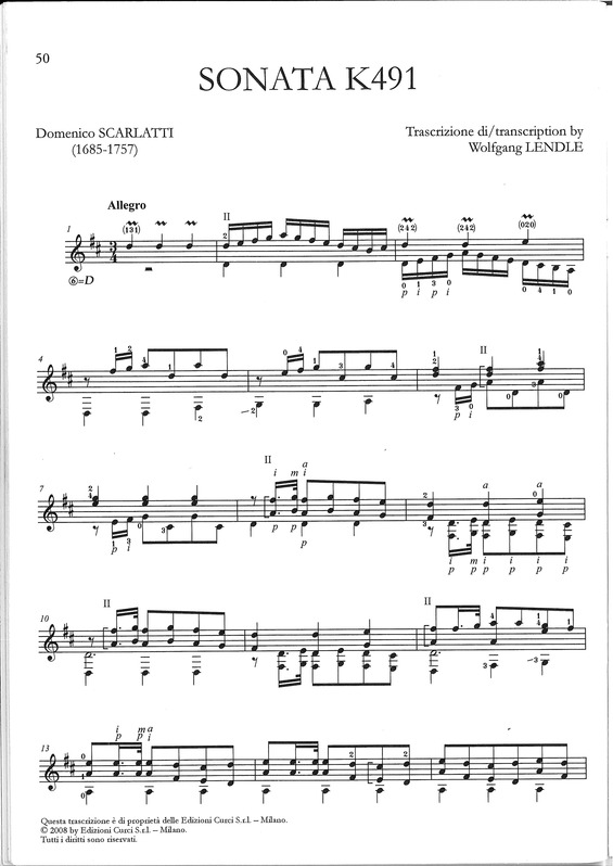 Partitura da música Sonata K491