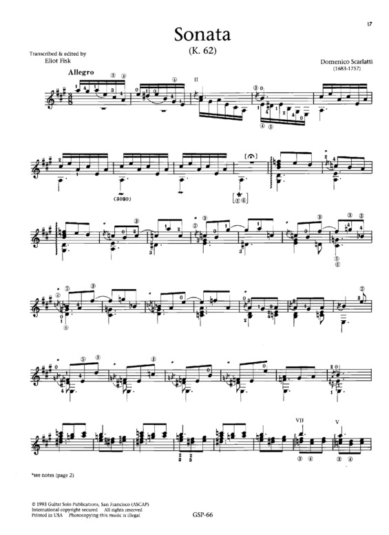 Partitura da música Sonata K62