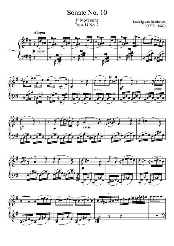 Partitura da música Sonata No. 10 1st Movement