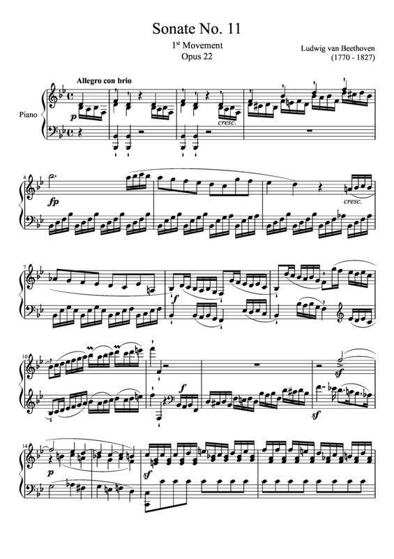Partitura da música Sonata No. 11 1st Movement