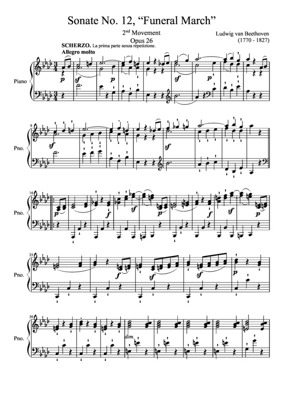 Partitura da música Sonata No. 12 Funeral March 2nd Movement