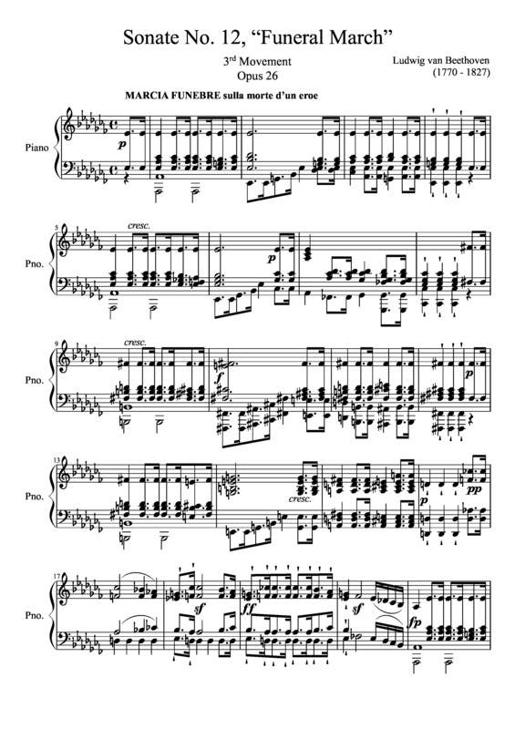 Partitura da música Sonata No. 12 Funeral March 3rd Movement