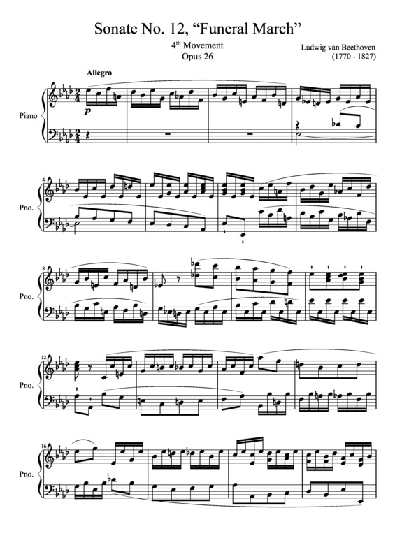 Partitura da música Sonata No. 12 Funeral March 4th Movement
