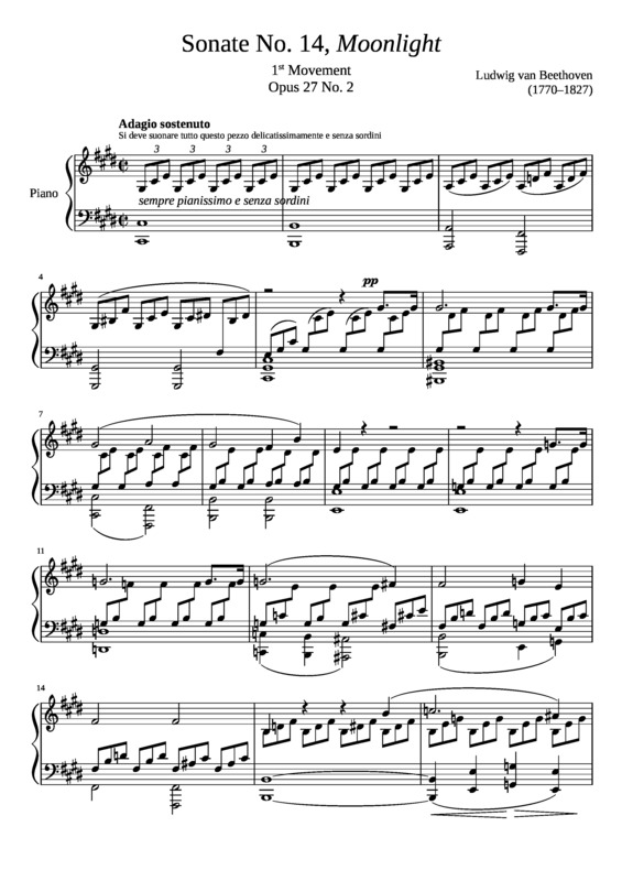 Partitura da música Sonata No. 14 Moonlight 1st Movement