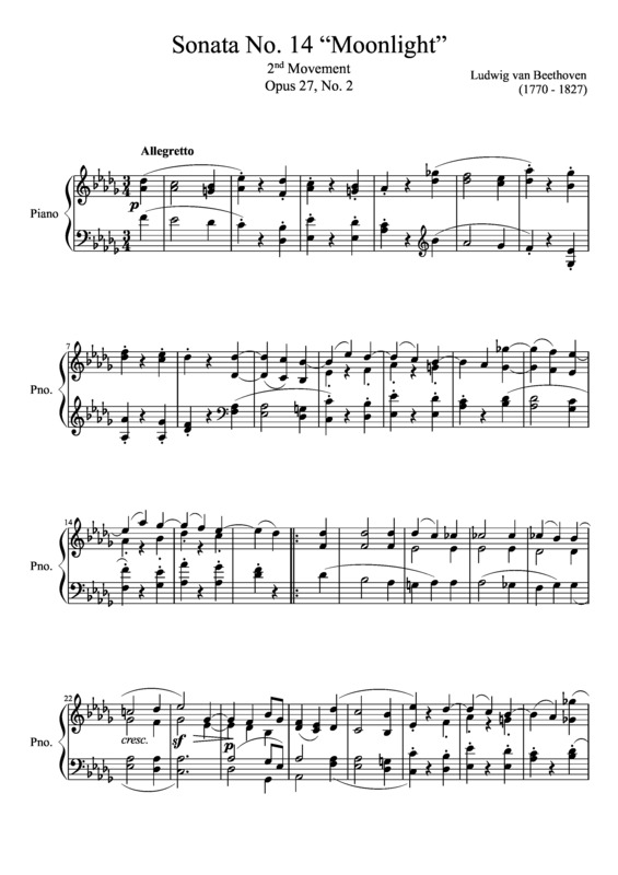 Partitura da música Sonata No. 14 Moonlight 2nd Movement