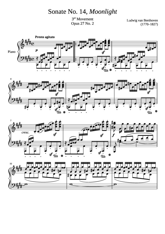 Partitura da música Sonata No. 14 Moonlight 3rd Movement
