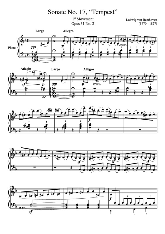 Partitura da música Sonata No. 17 Tempest 1st Movement