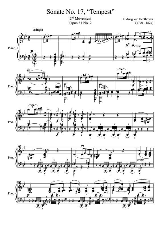 Partitura da música Sonata No. 17 Tempest 2nd Movement