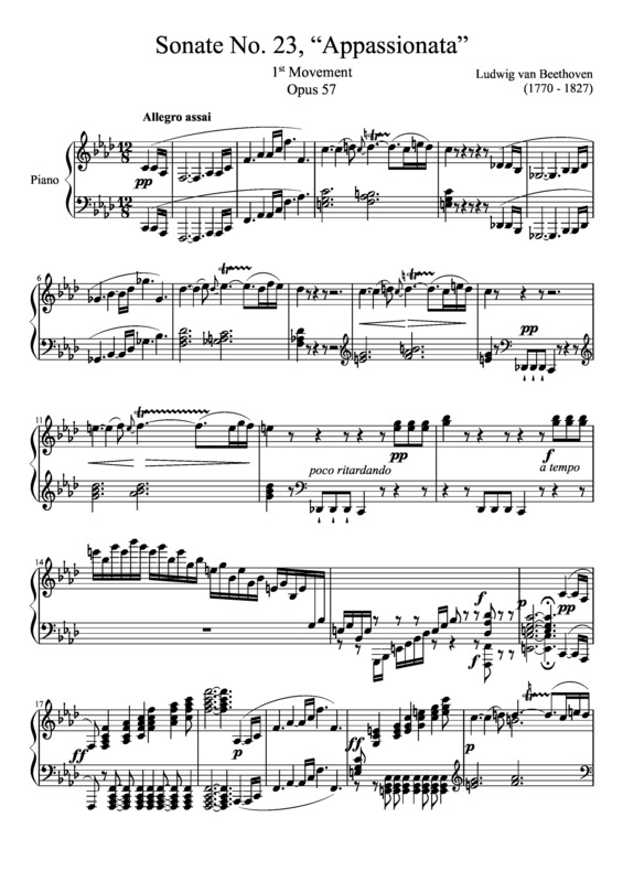 Partitura da música Sonata No. 23 Appassionata 1st Movement