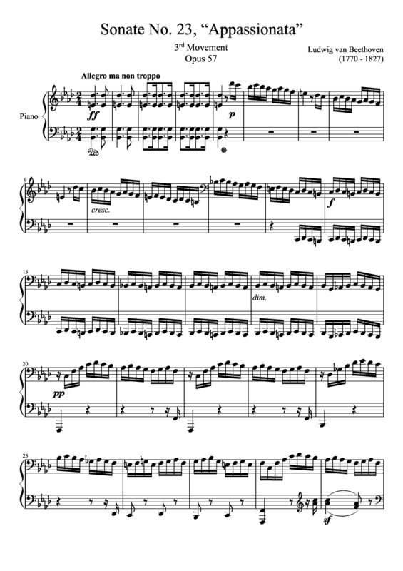 Partitura da música Sonata No. 23 Appassionata 3rd Movement