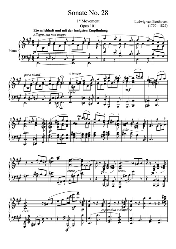 Partitura da música Sonata No. 28 1st Movement