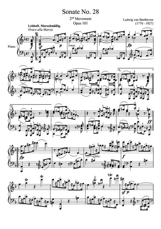 Partitura da música Sonata No. 28 2nd Movement