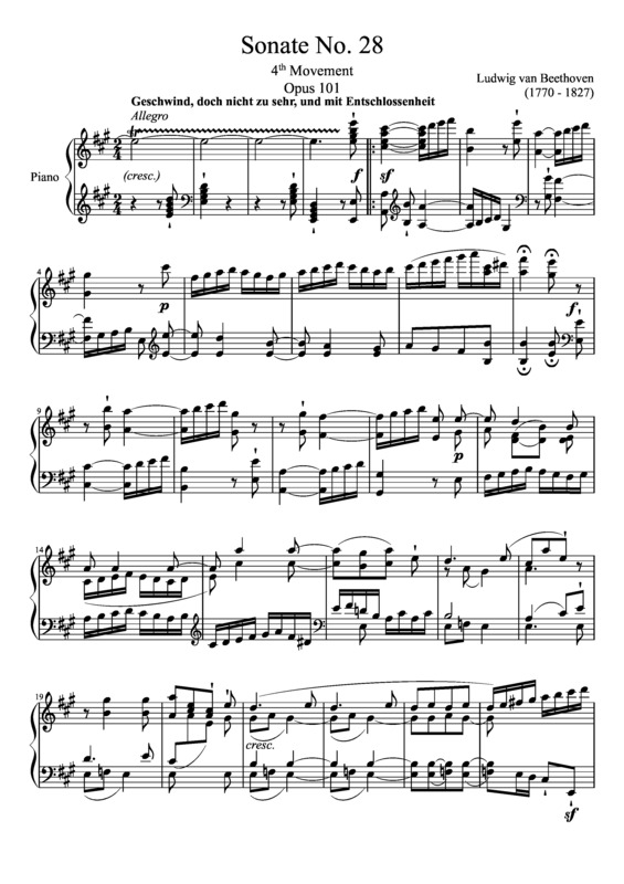 Partitura da música Sonata No. 28 4th Movement