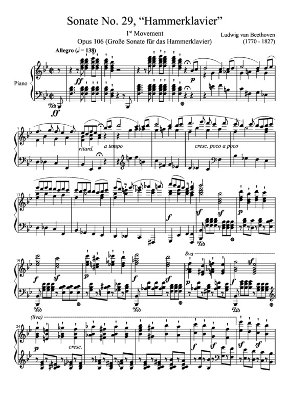 Partitura da música Sonata No. 29 Hammerklavier 1st Movement