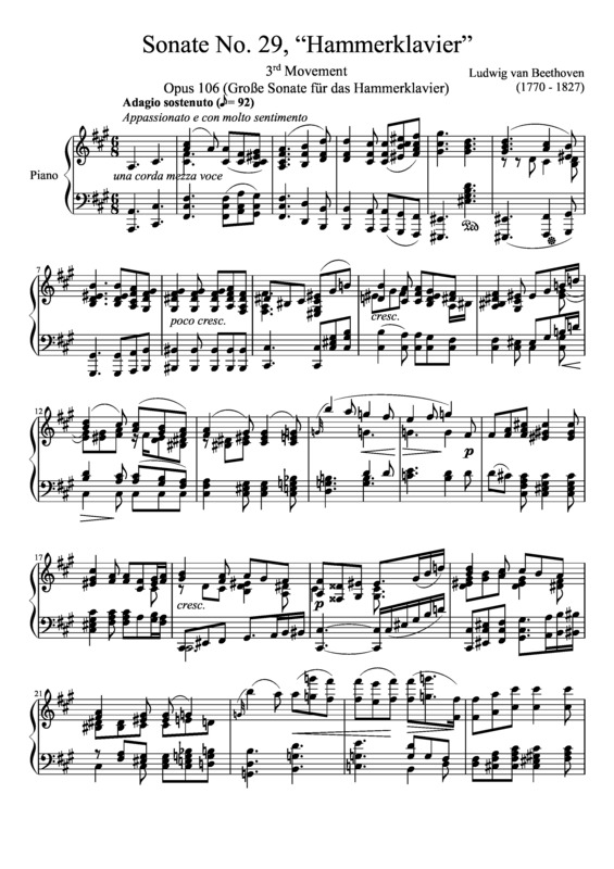 Partitura da música Sonata No. 29 Hammerklavier 3rd Movement