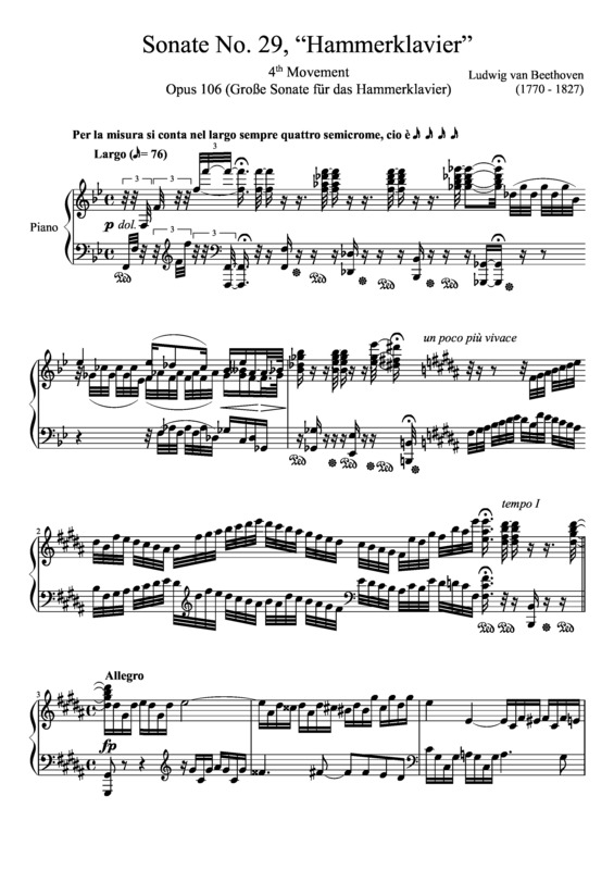 Partitura da música Sonata No. 29 Hammerklavier 4th Movement