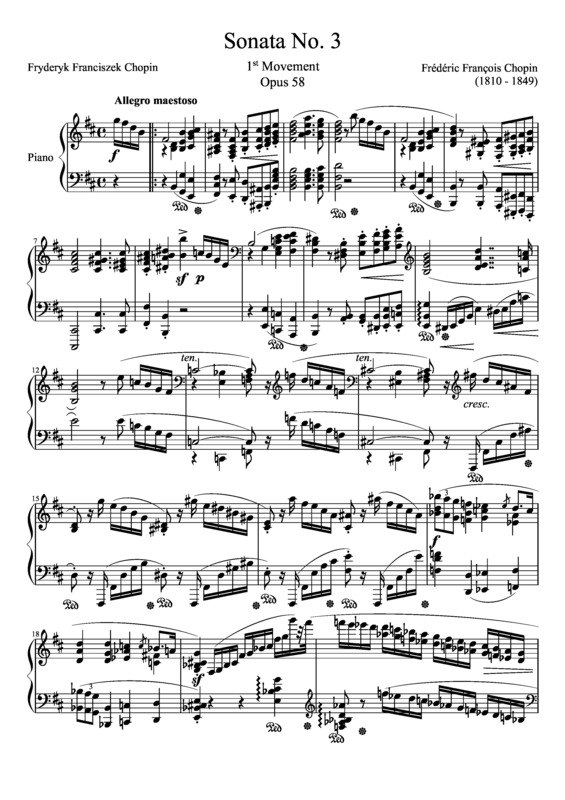 Partitura da música Sonata No. 3 1st Movement