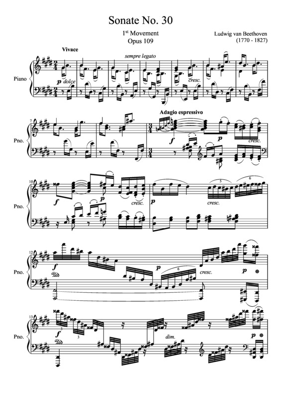 Partitura da música Sonata No. 30 1st Movement