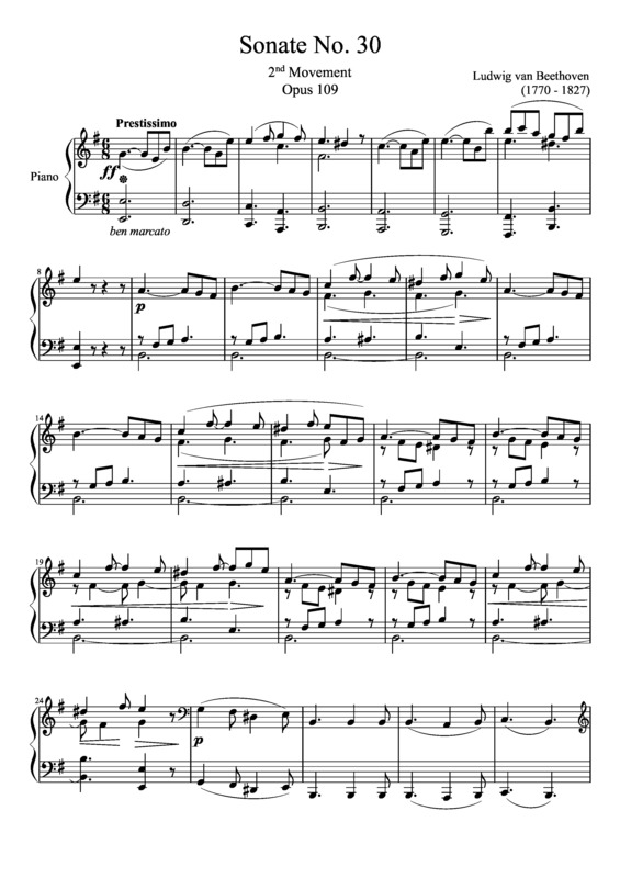 Partitura da música Sonata No. 30 2nd Movement
