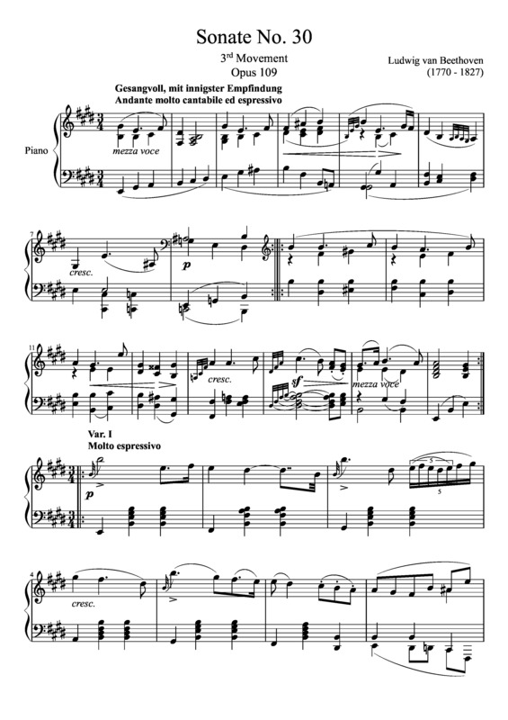Partitura da música Sonata No. 30 3rd Movement