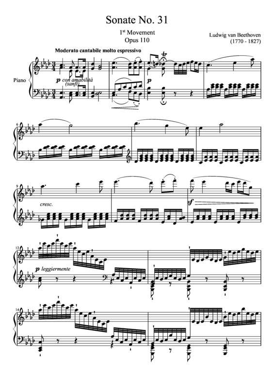 Partitura da música Sonata No. 31 1st Movement