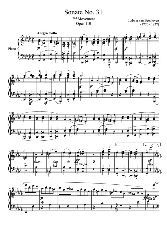 Partitura da música Sonata No. 31 2nd Movement