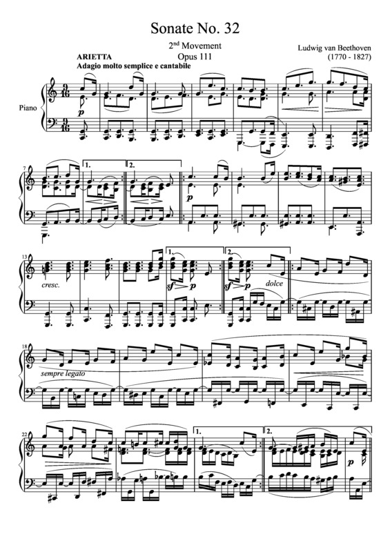 Partitura da música Sonata No. 32 2nd Movement