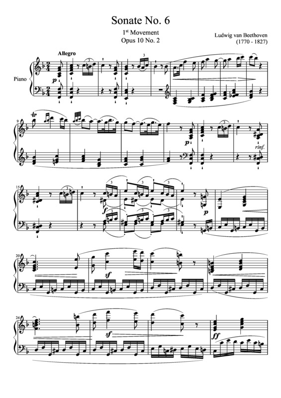Partitura da música Sonata No. 6 1st Movement