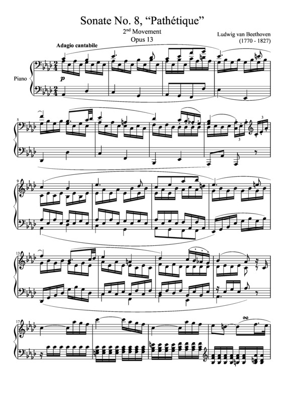 Partitura da música Sonata No. 8 Pathetique 2nd Movement