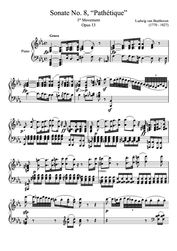 Partitura da música Sonata No. 8Pathetique 1st Movement