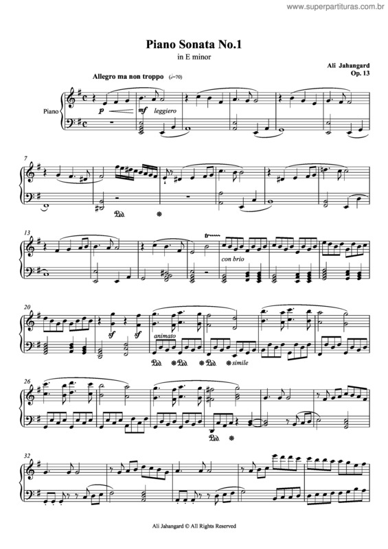 Partitura da música Sonata No.1 - in E minor, Op.13