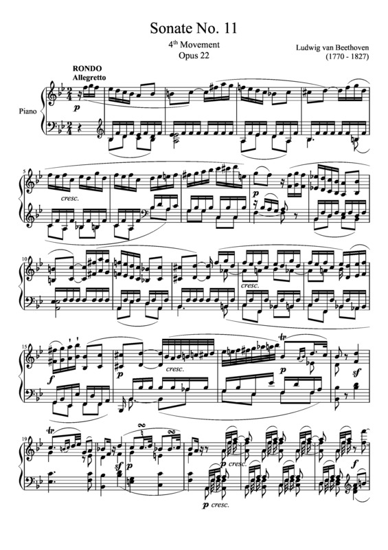 Partitura da música Sonata No 11 4th Movement