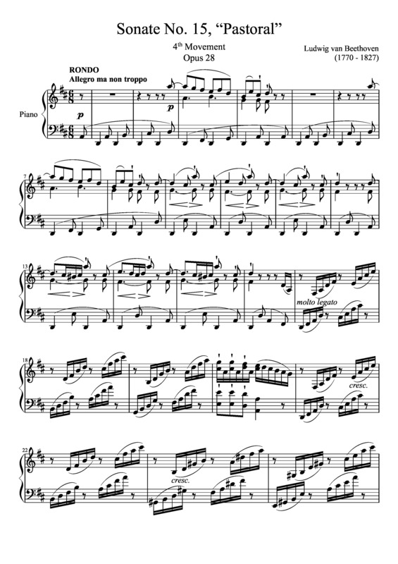 Partitura da música Sonata No 15 4th Movement