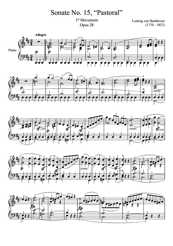 Partitura da música Sonata No 15 Pastoral 1st Movement