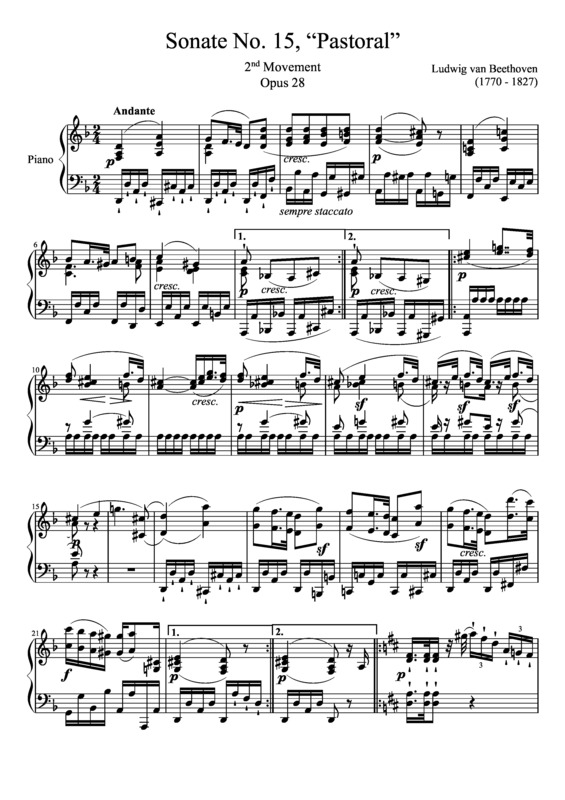 Partitura da música Sonata No 15 Pastoral 2nd Movement