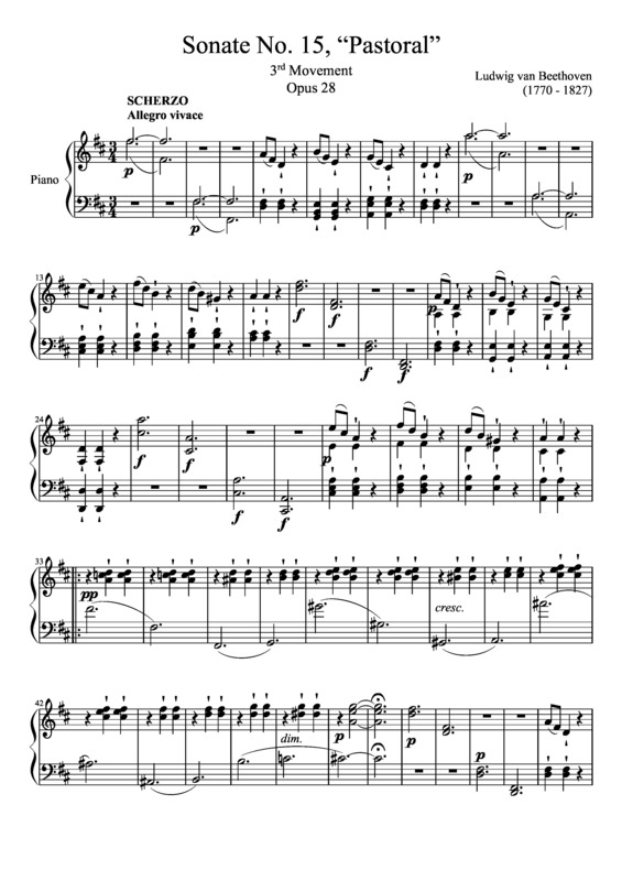 Partitura da música Sonata No 15 Pastoral 3rd Movement