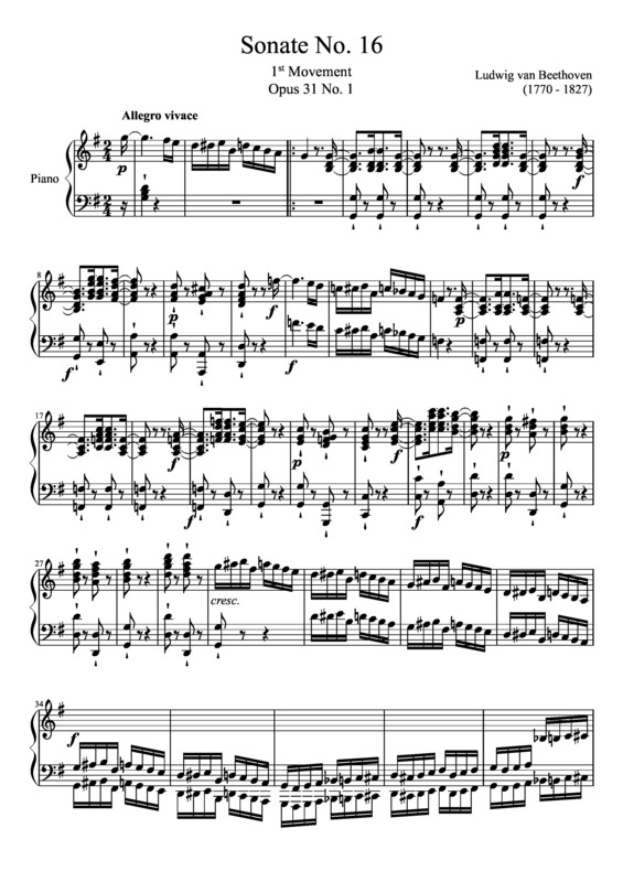 Partitura da música Sonata No 16 1st Movement