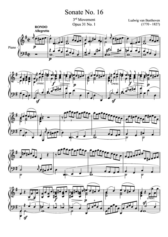 Partitura da música Sonata No 16 3rd Movement