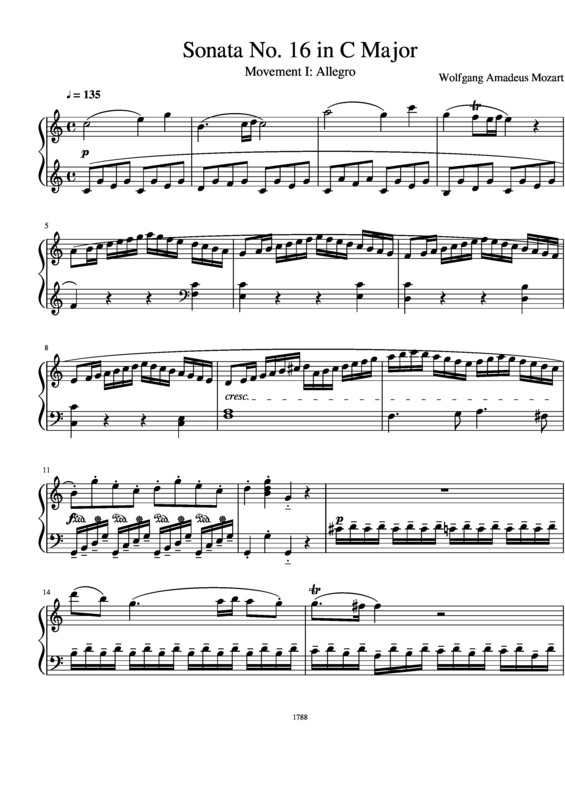 Partitura da música Sonata No 16