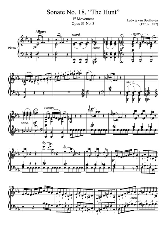 Partitura da música Sonata No 18 The Hunt 1st Movement