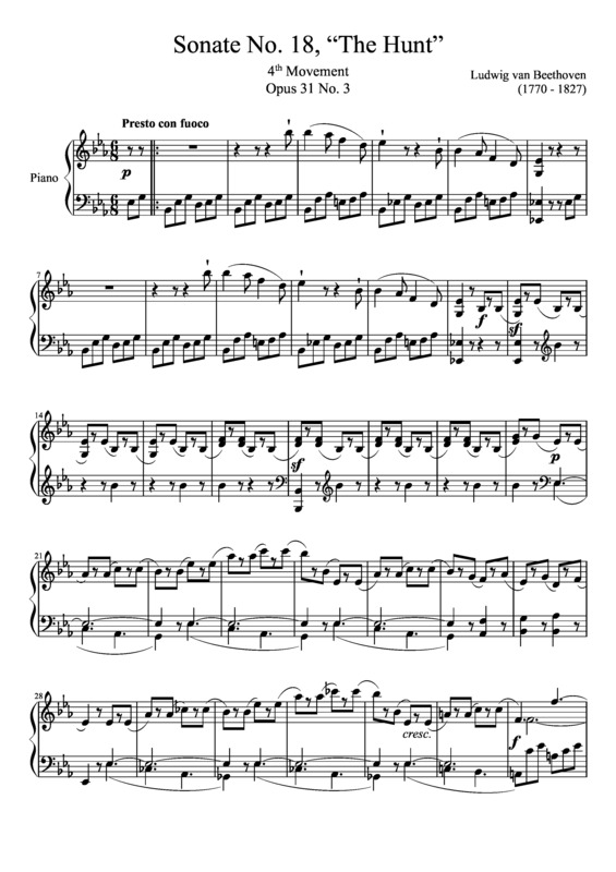 Partitura da música Sonata No 18 The Hunt 4th Movement