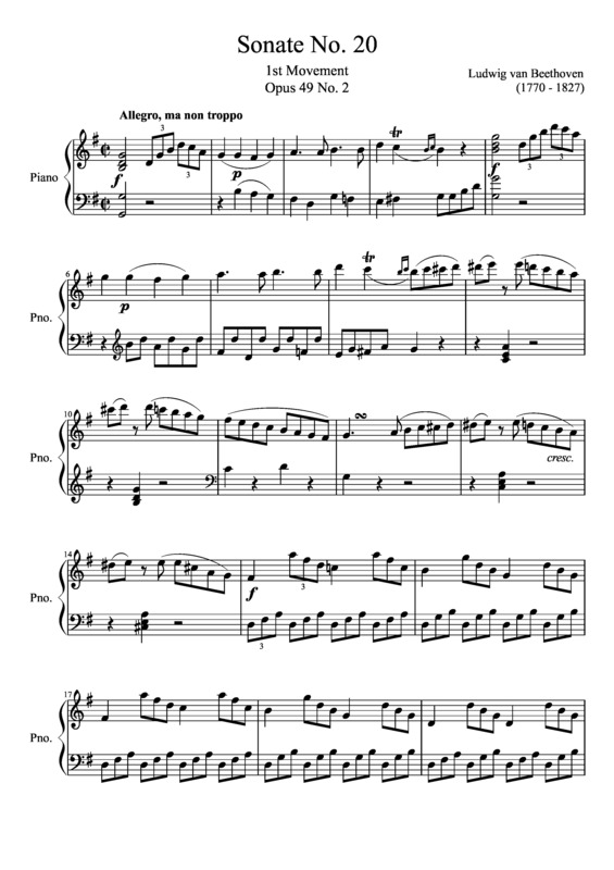 Partitura da música Sonata No 20 1st Movement