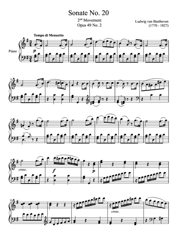 Partitura da música Sonata No 20 2nd Movement