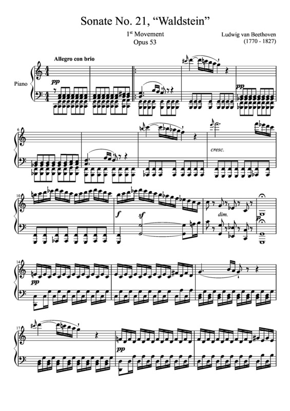 Partitura da música Sonata No 21 Waldstein 1st Movement