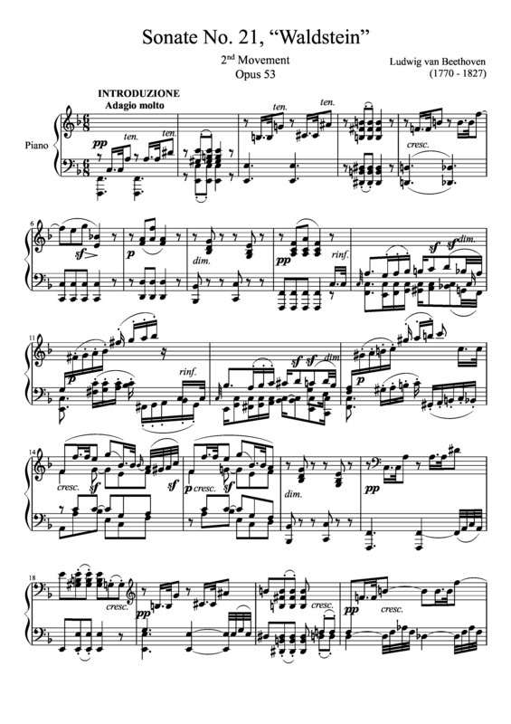 Partitura da música Sonata No 21 Waldstein 2nd Movement
