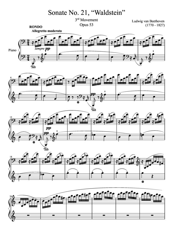 Partitura da música Sonata No 21 Waldstein 3rd Movement