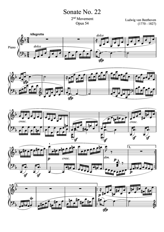 Partitura da música Sonata No 22 2nd Movement