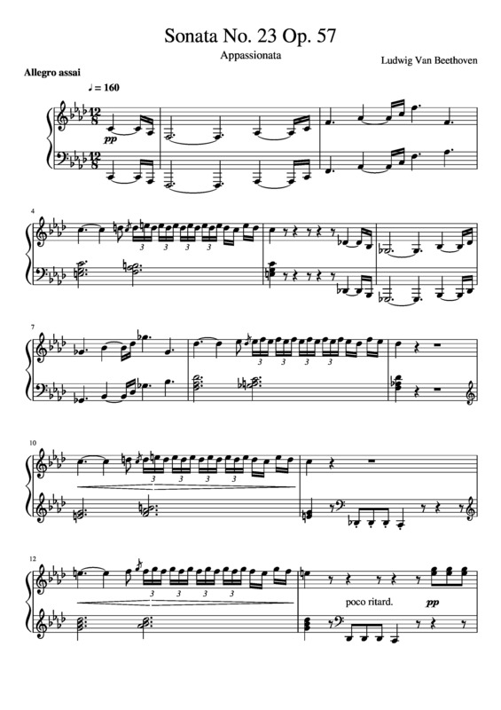 Partitura da música Sonata No 23 Op 57 Appassionata