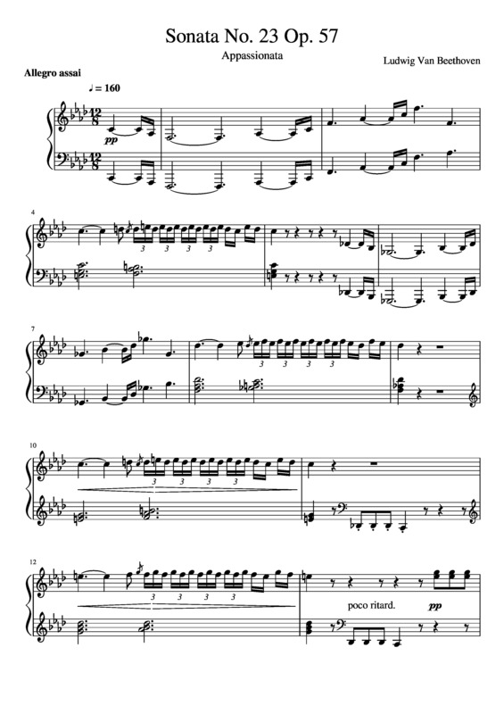 Partitura da música Sonata No 23 Op 57 Appassionata