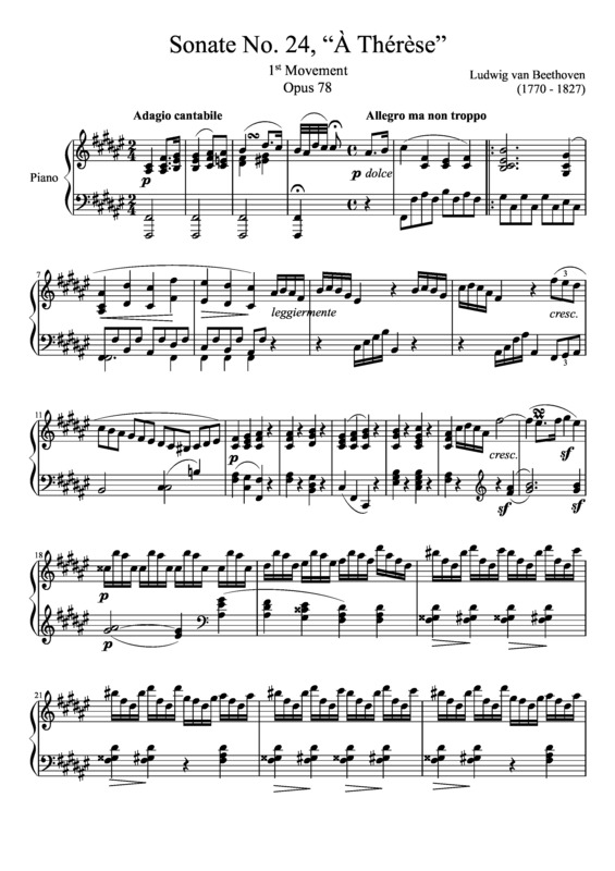 Partitura da música Sonata No 24 À Thérèse 1st Movement